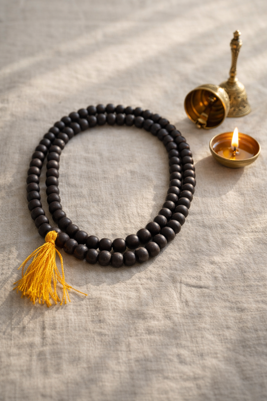 Karungali Mala for Pooja & Meditation 108 Beeds 8 mm | Original Ebony Wood Mala