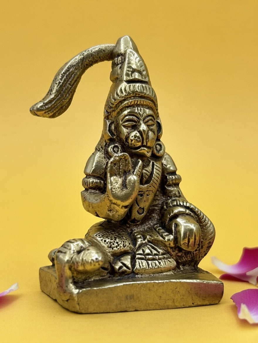 Sitting Hanuman Brass Idol for Home & Mandir